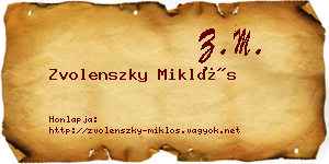 Zvolenszky Miklós névjegykártya